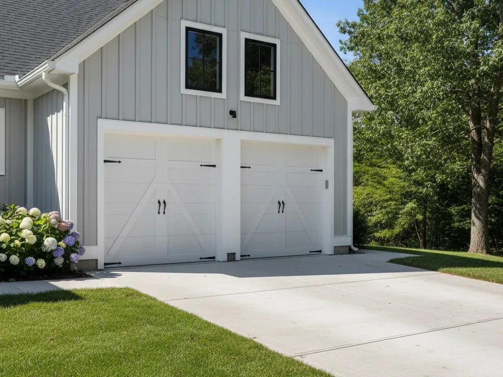 Modern double garage door on a residential exterior