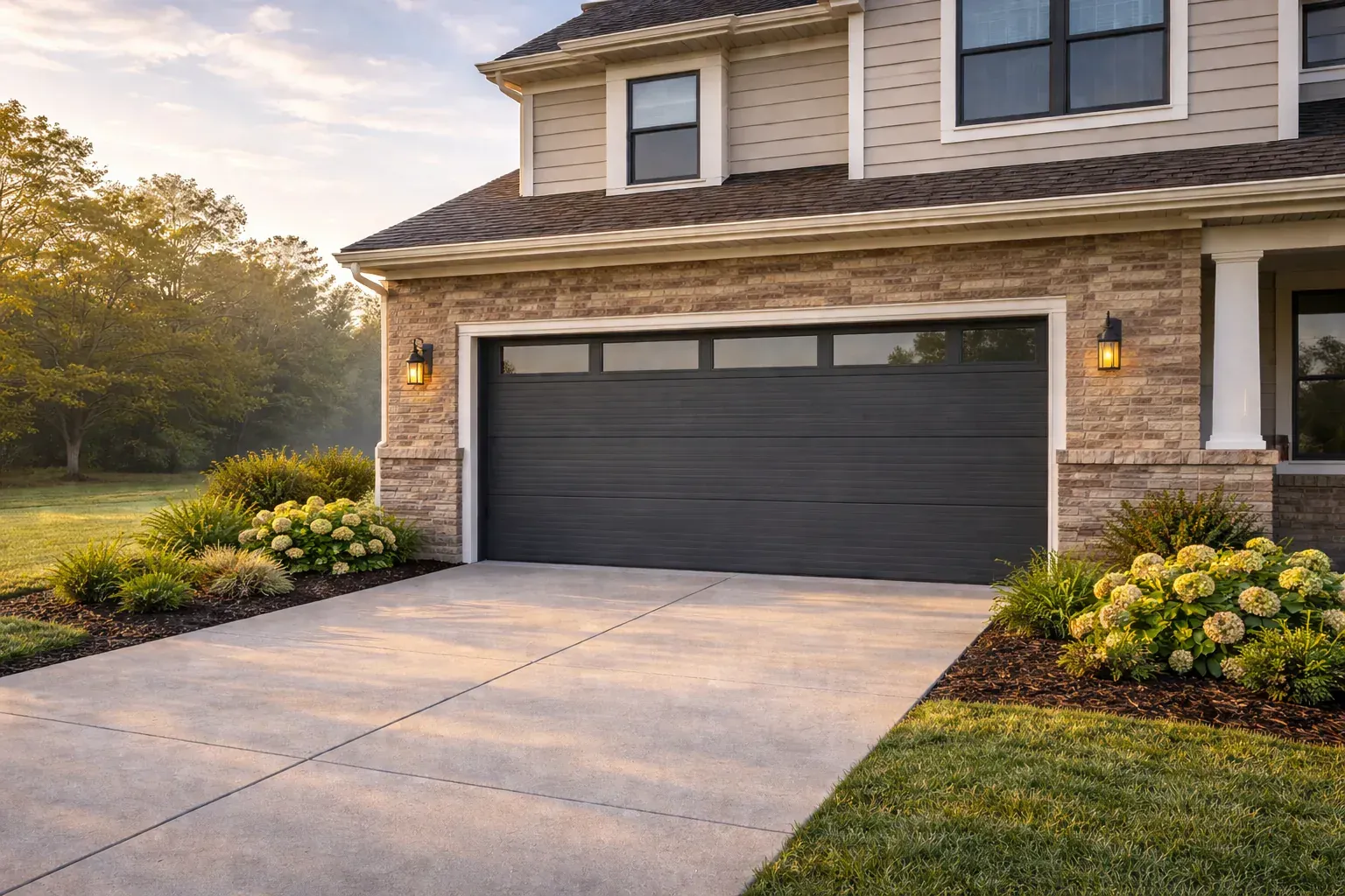 Home exterior with a prominent garage door and driveway