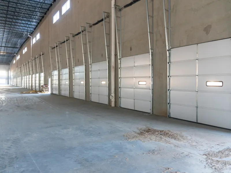 Commercial garage facility with overhead door