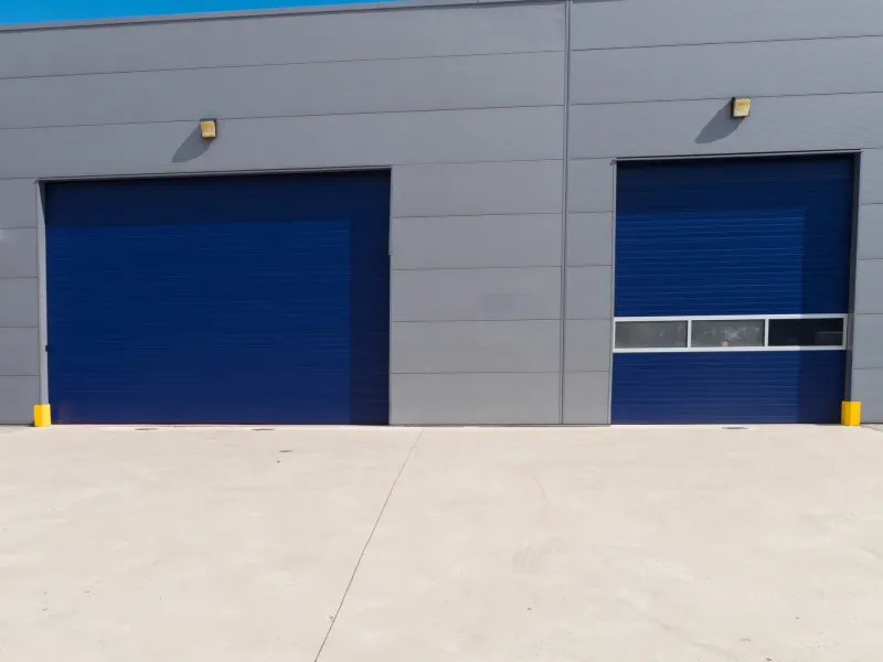 Commercial building with multiple garage doors